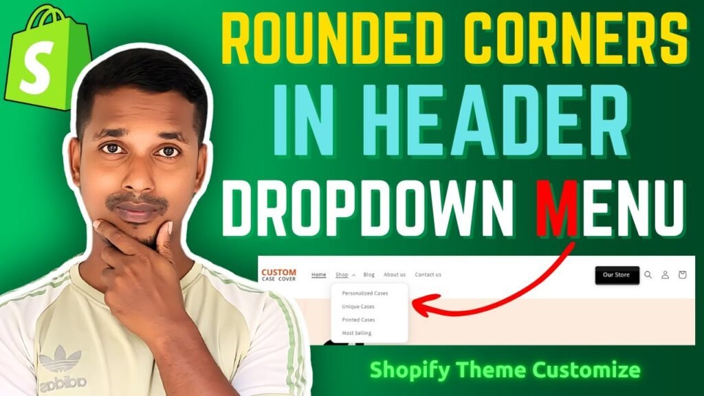 Shopify header dropdown menu with rounded corners applied